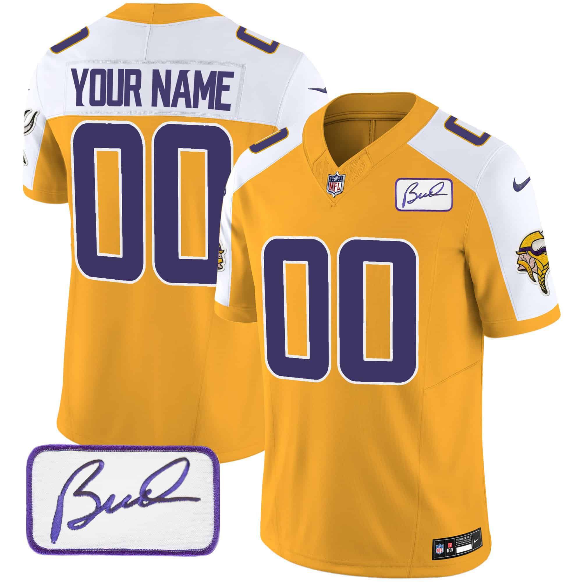 Men Minnesota Vikings Yellow 2024 Nike Bud Grant Patch Classic Limited Custom NFL Jersey style 1